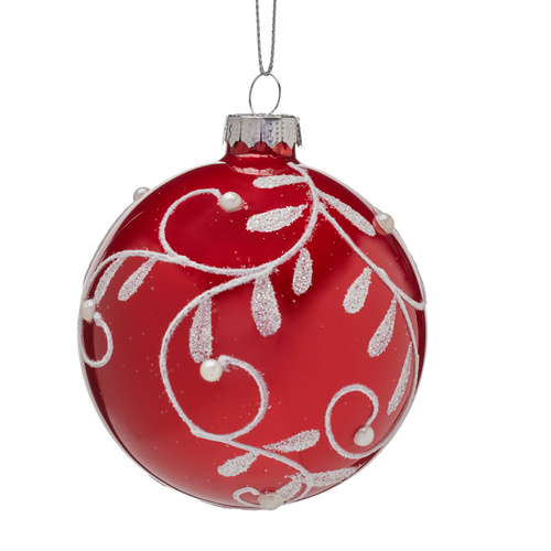 Red Glass w/ White Swirls Bauble