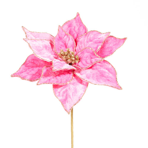 Raz | Charming Holiday | Pink Velvet Poinsettia Stem