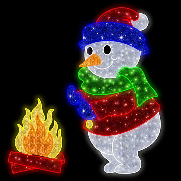 snowman fire christmas motif light