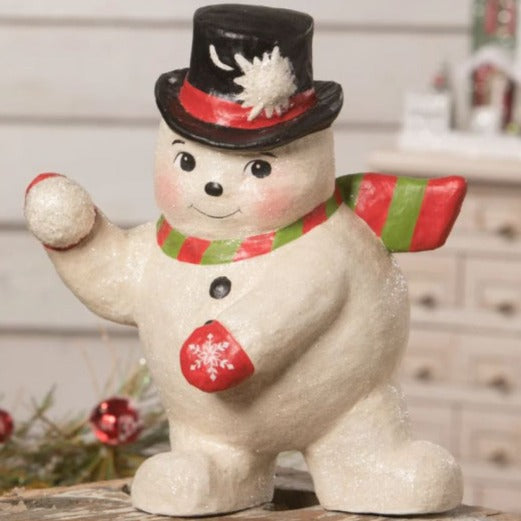 bethany lowe snowman throwing snowball festive emporium