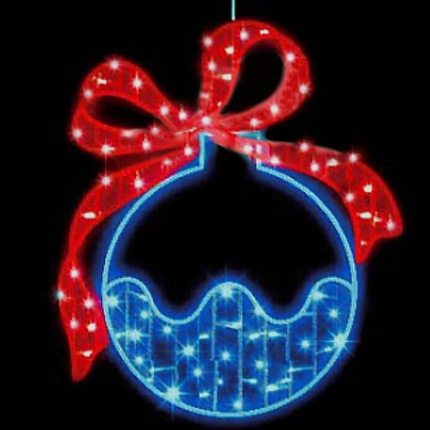blue bauble red ribbon christmas motif light