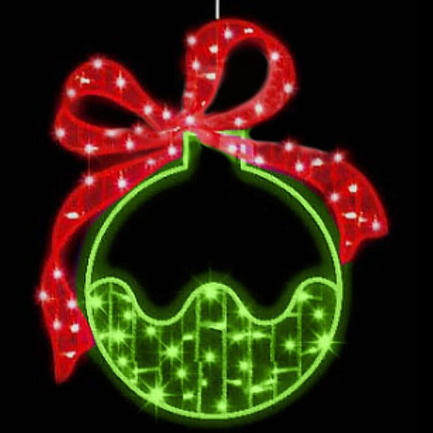 green bauble red ribbon christmas motif light