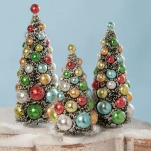 bright miniature trees with baubles festive emporium