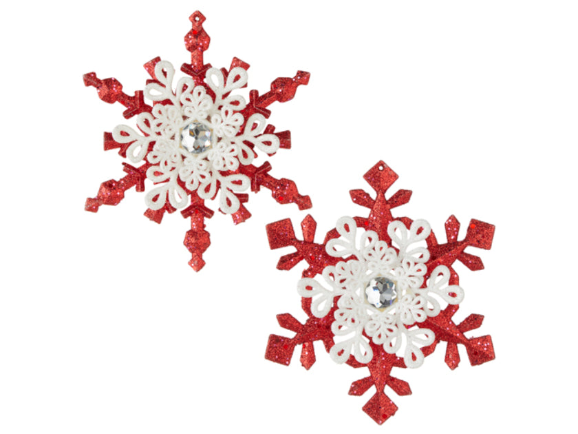 raz snowflake tree ornament red white 