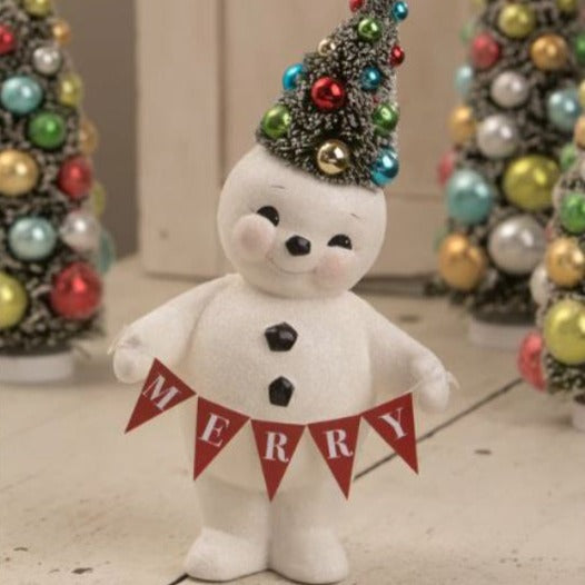 snowman holding merry banner festive emporium