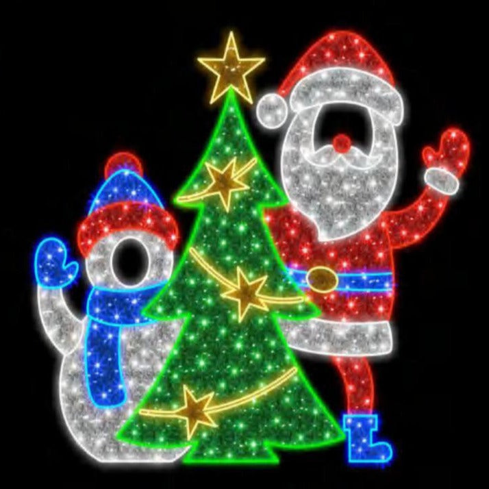santa snowman stand in christmas motif light